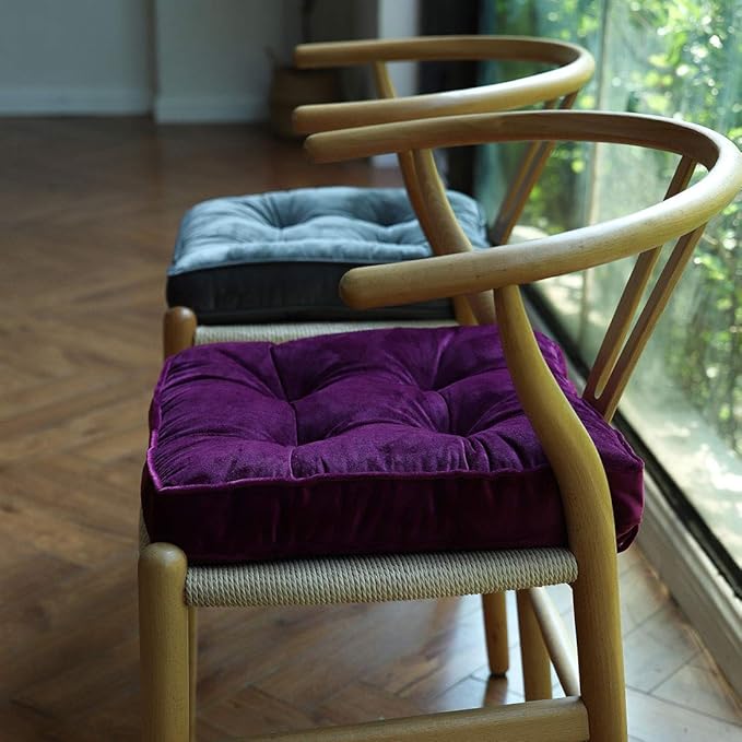 vctops Soft Velvet Chair Pads with Ties Comfy Solid Seat Cushion for Dining Chairs, Office Chairs, Hardwood Floors (Purple, 16"x16")