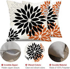 DFXSZ Black Orange Flower Pillow Covers 18x18 Inch Set of 2 Outdoor Throw Pillows Outdoor Waterproof Decor for Living Room Sofa Patio Funiture Garden Floral Polyester Pillow Covers 002V18