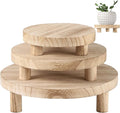 3 Pcs Wood Plant Stands, Wooden Pedestal Stands, Round Wood Display Risers, Modern Decorative Planter Holders, Flower Pot Display Trays, 6", 8", 10", Ideal for Home Decor
