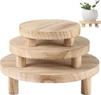 3 Pcs Wood Plant Stands, Wooden Pedestal Stands, Round Wood Display Risers, Modern Decorative Planter Holders, Flower Pot Display Trays, 6", 8", 10", Ideal for Home Decor