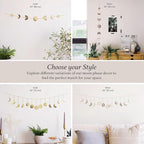 BASE ROOTS Moon Phase Wall Decor, Gold Wall Decor for Bedroom & Living Room, Bohemian Wall Decor, Handmade Hammered Metal 36" 13 Phases Moon Wall Decor, Celestial Wall Art, Gift for Women & Kids