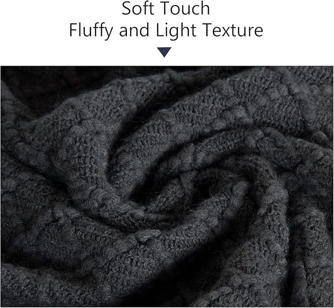 NTBAY Acrylic Knitted Oversized 60x80 Twin Throw Blanket, Lightweight and Soft Cozy Decorative Woven Blanket with Tassels for Travel, Couch, Bed, Sofa, 60x80 Inches, Dark Grey Checkered