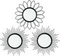 3 Pack Metal Mirrors for Wall Sunburst Wall Mirrors Home Décor Decorative Hanging Wall Art for Living Room Bedroom Entryway (Black, Flower+Sunburst)