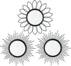 3 Pack Metal Mirrors for Wall Sunburst Wall Mirrors Home Décor Decorative Hanging Wall Art for Living Room Bedroom Entryway (Black, Flower+Sunburst)