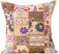 Eyes of India Decorative Patchwork Boho Throw Pillow Cover, Colorful Bohemian Cushion Case for Sofa Couch, Handmade Accent Bedroom Living Room (Light Brown, 20" x 20")
