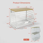 White Fruit Storage Basket for Kitchen Counter Set of 2, Wall Mount Wire Fruit Basket with Shelf with Banana Hanger, Hanging Countertop Organizer for Bathroom Pantry Cabinet, White + Natural