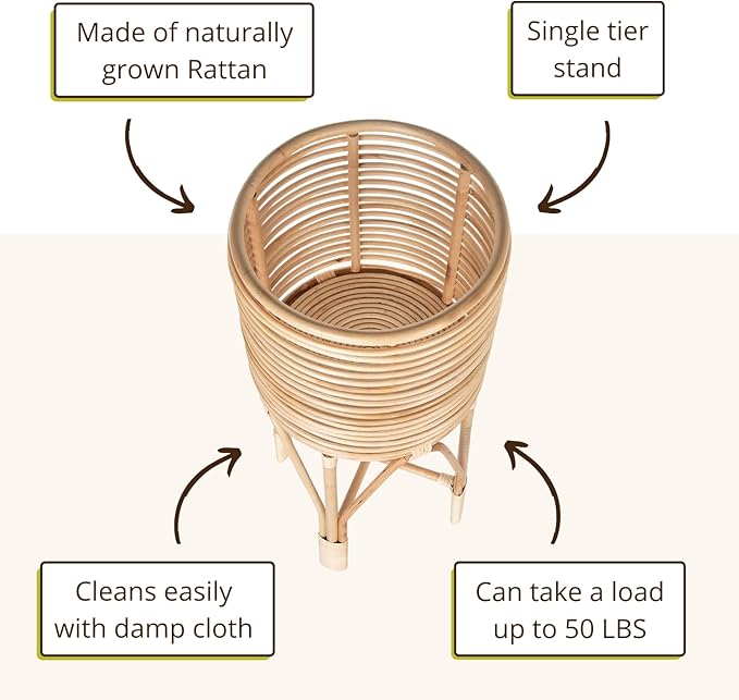 KOUBOO Rattan Indoor Plant Stand - Plant Holder, Rattan Shelf, Tiered Plant Stand, Planter Display, Home Storage for Plant Pots, Medium, Natural Brown