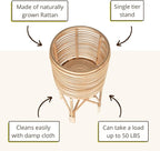KOUBOO Rattan Indoor Plant Stand - Plant Holder, Rattan Shelf, Tiered Plant Stand, Planter Display, Home Storage for Plant Pots, Medium, Natural Brown
