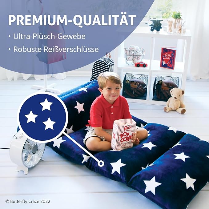 Butterfly Craze Floor Lounger Cover - Floor Bed Conversion - Creates Custom Sleeping Pad - Portable Mattress Alternative - Star Navy, King Size