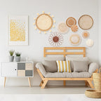 Teiyamsy 9 Pcs Boho Wall Basket Decor Handmade Woven Wicker Basket Wall Decor Round Farmhouse Hanging Wall Art for Rustic Home Living Room Kitchen Bedroom(Serene)