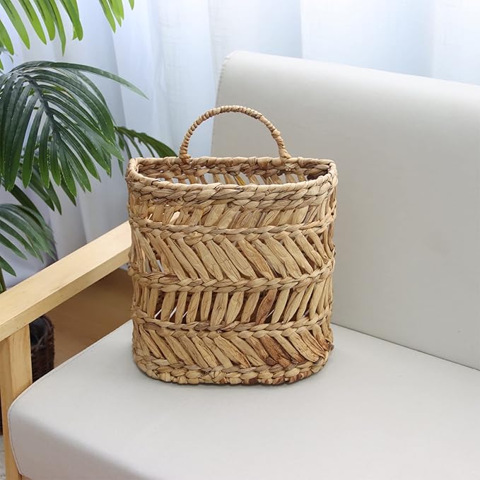 Wicker Hanging Basket Handmade Woven Hanging Storage Basket Natural Wicker Decorative Baskets for House Garden Wedding Wall Decorations,12*5*12