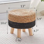 Wimarsbon Round Foot Stool Natural Seagrass Poufs Ottoman Hand Weave Footrest Stool for Couch Desk Extra Seat Step Stool with Solid Wood Legs for Hallway Patio Lounge Black