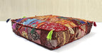 Mam Treasures Indian Bohemian Decorative Pillow Vintage Cushion Cover Patchwork Square Floor Pillow Cover Meditation Cushion Large Floor Pillow Indian Cushion (Brown, 16 X 16 X 5 Inch)