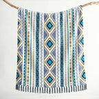 CASAAGUSTO Boho Throw Blanket - Blue and White Decorative Blankets with Tassel, Printed Flannel Bohemian Blanket for Chair, Bed, Sofa, Couch(50 * 60, Blue and White)