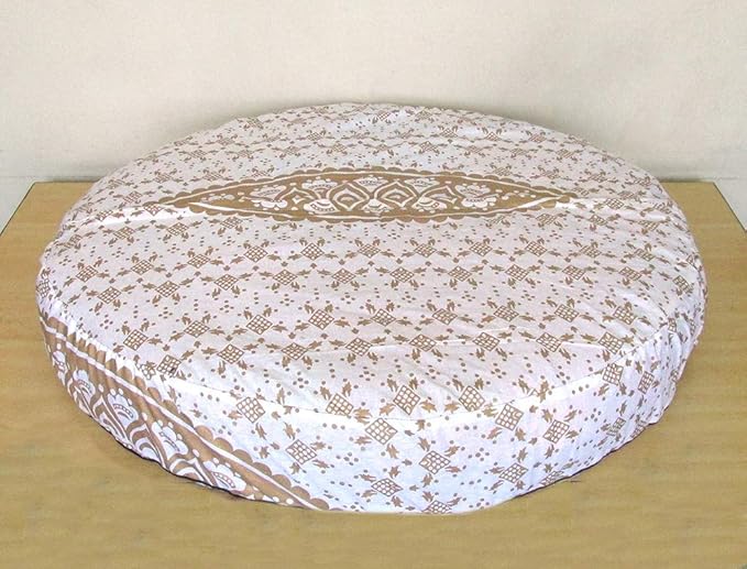 ICC Large Hippie Mandala Round Floor Pillow Cover Ottoman Pouf Cover Daybed Oversized Cotton Cushion Cover with Heavy Duty Zipper Seating Ottoman Poufs Dog-Pets Bed (White Gold Ombre, 35" Round)