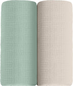 meowcards Muslin Swaddle Blankets for Baby, Unisex Baby Boys Girls Essentials, Large 47 x 47 inches, Boho Receiving Blankets Newborn Registry Must Haves (Beige & Sage, Printed)