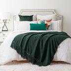BATTILO HOME Forest Green Throw Blanket Couch,Knit Christmas Throw Blanket Versatile Chair,Super Soft Warm Christmas Decor Throw Tassels Bed,Sofa and Living Room,50'' x 60''