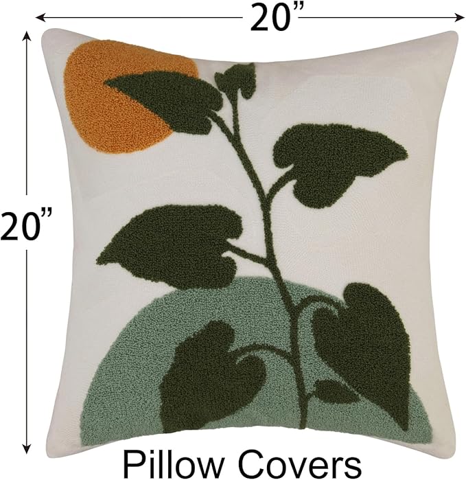 JASEN Abstract Boho Pillow Covers 20x20,Soft Mid Century Geometric Floral Decorative Throw Pillows for Couch Bed Sofa Bedroom（Only 1 Pillow Cover）
