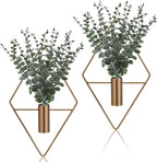 Jexine 8 Pcs Hanging Planters with Artificial Eucalyptus Metal Hanging Vase Indoor Plants Holder Modern Geometric Boho Bathroom Wall Decor for Living Room Home Office (Eucalyptus,Bronze)