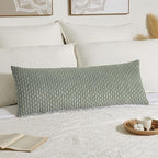 Kevin Textile 14x36 Inch Long Lumbar 1 Pack Boho Decorative Throw Pillow Cover Soft Striped Corduroy Rectangle Cushion Case Farmhouse Solid Color Accent for Living Room Couch Sofa Bed, Greyish Green