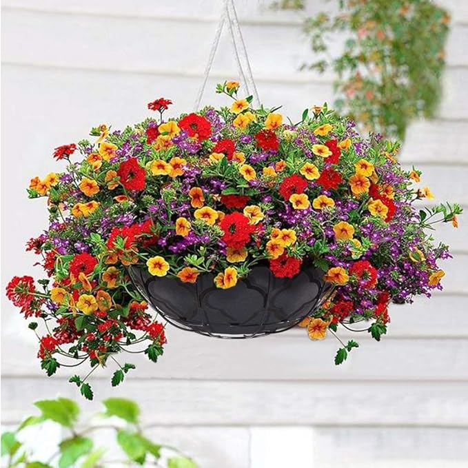 Non-Woven Fabric Plant Grow Bags Replacement Coco Liner Window Basket,Trough Shaped Wall and Deck Mount Planters,Round Hanging Basket (5-Pack, 16)