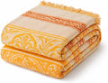 100% Cotton Boho Throw Blanket for Home Decor – Classic Farmhouse Quilt Bedding, Muslin Blankets for Adults, Vintage Woven Decorative Blanket for Couch, Bed Layering Use, Bohemian Stripe, 90"x90"
