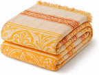 100% Cotton Boho Throw Blanket for Home Decor – Classic Farmhouse Quilt Bedding, Muslin Blankets for Adults, Vintage Woven Decorative Blanket for Couch, Bed Layering Use, Bohemian Stripe, 90"x90"