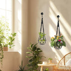 Boho Black Macrame Plant Hangers Set of 2 - Hanging Planter with Patterns, Handmade Cotton Rope Hanging Baskets for Indoor Outdoor Plants, Bohemian Home Wall Decor Art