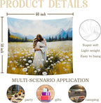 bitCNY Jesus Embracing Woman Tapestry 60x50 Inches – Inspirational Christian Wall Art, Flower Field Tapestry for Bedroom Living Room, Faith and Hope Decor