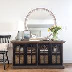24 Inch Rustic Round Wall Mirror, Farmhouse Wooden Circle Bathroom Vanity Mirror for Entryway, Living Room, Bedroom & Hallway Home Decor