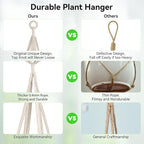USLAI Macrame Plant Hanger Indoor Outdoor, Fits 4 to 15 Inch Pots, Strong Hanging Planter Holder, Boho Home Decor, 72+35 Inch, Ivory (POTS NOT Included)