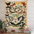 Vintage Butterfly Tapestry 48” x 36”, Long Vertical Wall Hanging Reference Illustrative Papillons Tapestries for Bedroom Aesthetic Butterfly Tapistry Cute Vertical Tapestry Wall Hanging Bedroom Decor