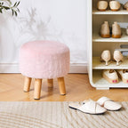 YMYNY Round Pouf Ottoman Small Foot Stool Faux Fur Foot Rest for Couch Modern Boho Footstools with Wood Legs for for Living Room Bedroom Office 12.6" D×12.6" W×12.6" H Pink UHBD035P