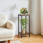IBUYKE 30 Inch Tall Plant Stand Indoor, 2 Tier Wood Corner Plant Stand, Modern Square Plant Shelf Flower Stand for Living Room Patio Balcony Garden, Rustic Brown TMJ071H
