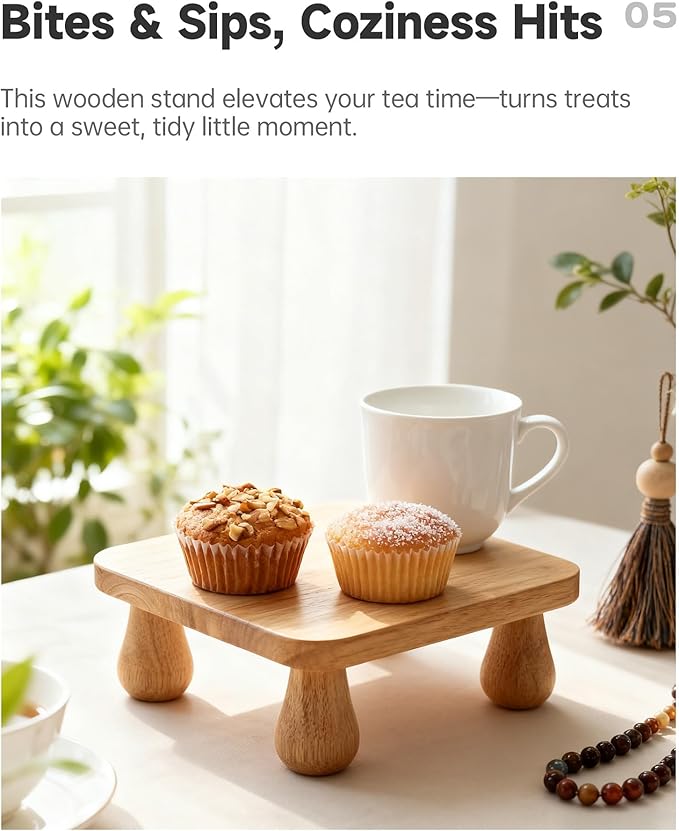 100% Solid Wood Plant Stand Indoor, Wooden Stool Display Stand, Riser Flower Pot Holder, Modern Plants Rack, Small Planter Tray for Home Decor, Living Room, Gardening, Natural (2PCS)