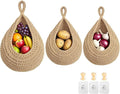 Halidali Hanging Fruit Baskets for Kitchen, 3 Pack Boho Cotton Rope Handwoven Vegetable Storage Wall Mounted Large Organizing Basket for Farmhouse Decor, Onion, Potato, Garlic and Plants (Linen)