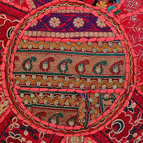 Ethnic Round Throw Pillows Vintage Patchwork Floor Cushion Cover Red Throw Pillow 18 Small Decorative Decor Seating Tuffet Seat Pouf Cover Footstool Cotton Embroidered 1 Pc - color: Red