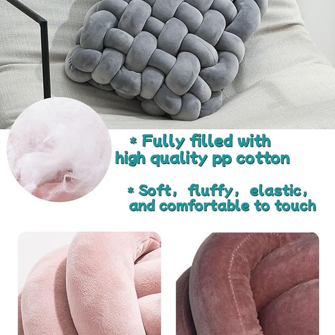 Knot Pillow Meditation Cushion Large Floor Cushions for Sitting Funky Throw Pillows Chair Pillows Soft Pads Square Knotted Seat Cushions for Home Decoration Living Room Bedroom Sofa Couch Red