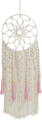 EOBTAIN Boho Macrame Wall Hanging Handmade Dream Catchers Pink and White Woven Tapestry Wall Decor Dreamcatcher Tassel Wall Art Bohemian Home Decor for Bedroom Living Room,Gifts for Girls Woman Mom