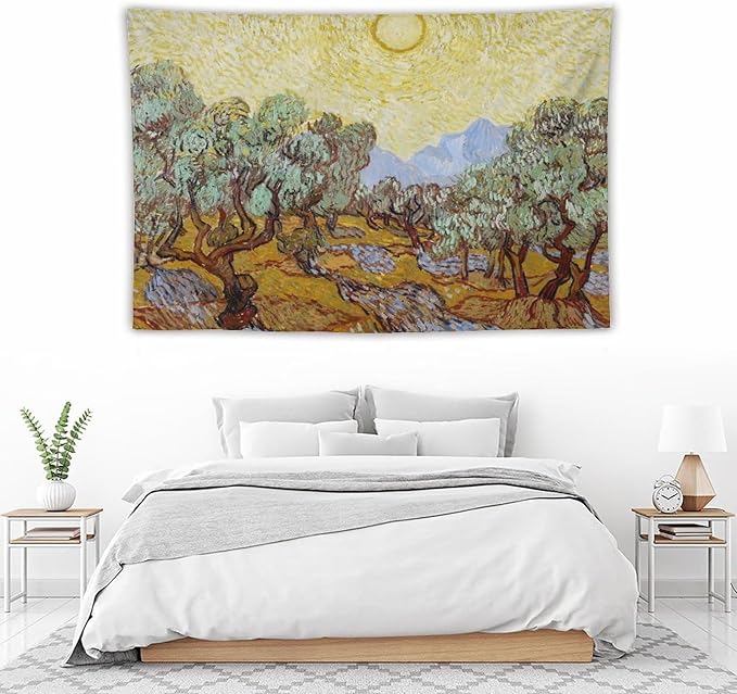 Van Gogh Olive Trees Tapestry Wall Hanging, Vintage Art Wall Decor for Bedroom, Dorm, Living Room, Aesthetic Polyester Tapestry with Hanging Accessories, 60x90 Inch