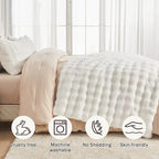 EMME Faux Fur Blanket Queen Size White - Big Bubble Rabbit Cozy Blanket for Couch, Thick Furry Plush Shaggy Blankets, 650GSM, 90x90 Inches