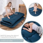 MAXYOYO Japanese Floor Mattress Futon Mattress, Thicken Sleeping Pad Foldable Roll Up Floor Futon for Adults Tatami Mat Dormitory Bed Lounger, Bluestone, Queen Size