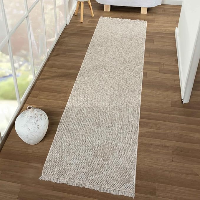 LUXE WEAVERS Solid Machine Woven Beige 2x8 Area Rug, Indoor Stain-Resistant Carpet