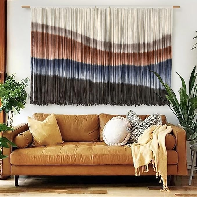 Large Macrame Wall Hanging Tie-Dye Boho Wall Art Fiber Art Decor for Living Room Bedroom or Backdrop 57" W x 35" L