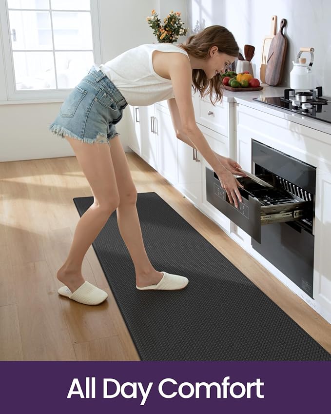 DEXI Kitchen Floor Mats Cushioned Anti Fatigue,17x59, Standing Runner Rug Waterproof, Comfort Memory Foam Padded for Front Sink Laundry, Black