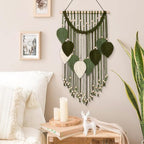 Weldomcor Macrame Wall Hanging Boho Leaf Woven Tapestry, Bohemian Chic Home Decor Modern Handmade Leaves Feather Wall Art Decorations for Bedroom Living Room Apartment Ornament 16.5"W X 31.5"L (Army Green)