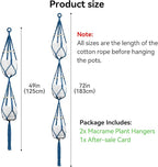 USLAI Macrame Plant Hanger Indoor Outdoor, Up to 4-15 inch Pot, Heavy 20lb Planters, Extra Long Strong Hanging Planter Basket Holder, Boho Home Decor, 49+72 Inch, Blue (POTS NOT Included)