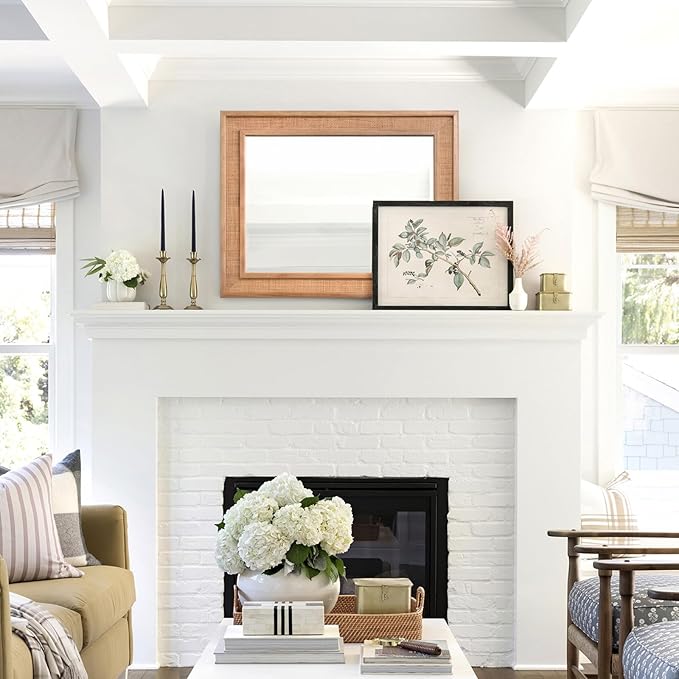 Rectangle Rattan Mirror, 20"x28" Rattan Wall Mirror, Farmhouse Wooden Vanity Mirror with Handmade Wicker Frame, Decorative Boho Mirror for Nursery Bedroom Living Room Entryway Nature
