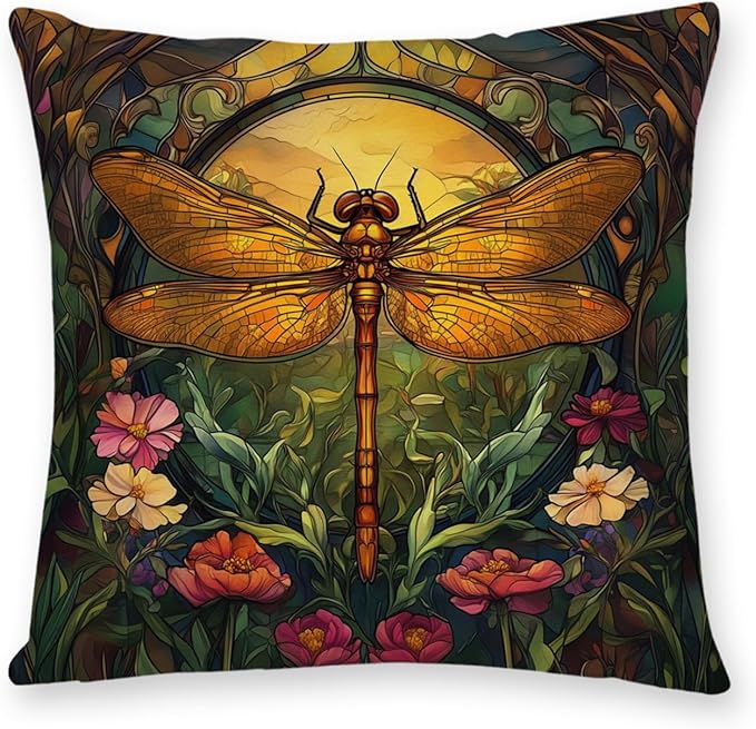 YOU FOUND ME William Morris Abstract Vintage Floral Dragonfly Design Throw Pillow Covers Home Decor, Retro Art Decor Pillowcase Cushion Cover for Bed Sofa Living Room, Square 18x18inch (Dragonfly)
