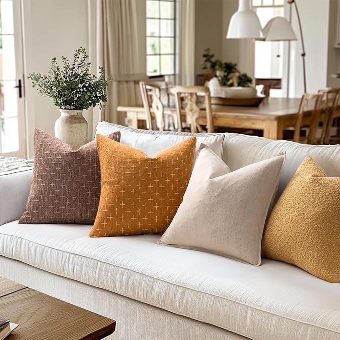 MIULEE Pack of 2 Decorative Burlap Linen Spring Throw Pillow Covers Farmhouse Pillowcases Modern Rustic Woven Textured Cushion Cover for Sofa Couch Bed 24x24 Inch Hazel
